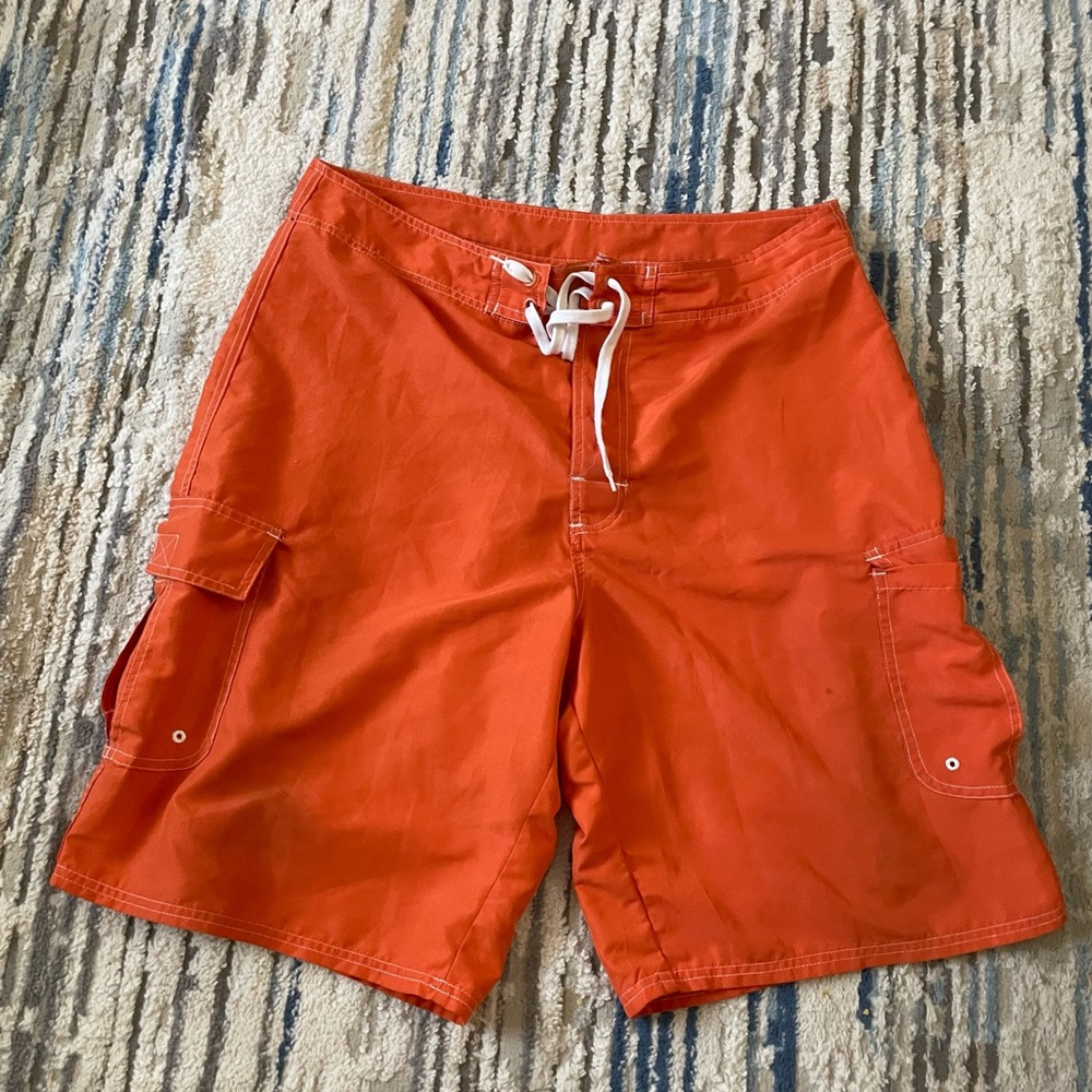 Talos Shorts Mens 34 Orange Cargo Surf Shorts Summer Beach